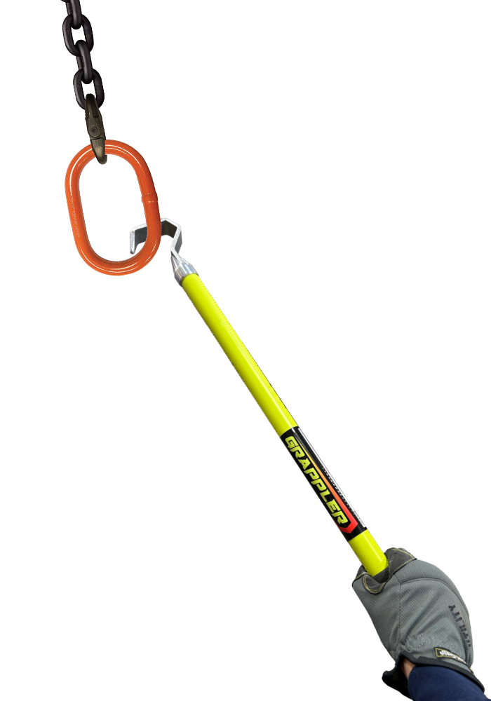 no-hands, hands-off material handling hand safety tools. hook hand tool. Grappler hand tool.