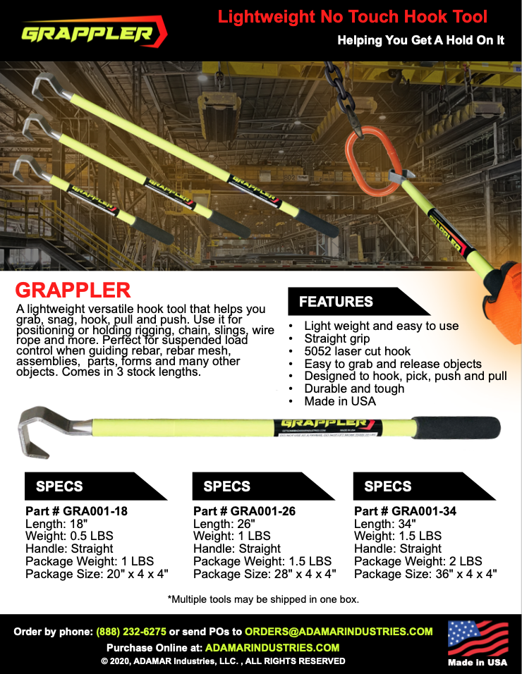 GRAPPLER - Lightweight Hand Safety Hook Tool, ADAMAR Industries