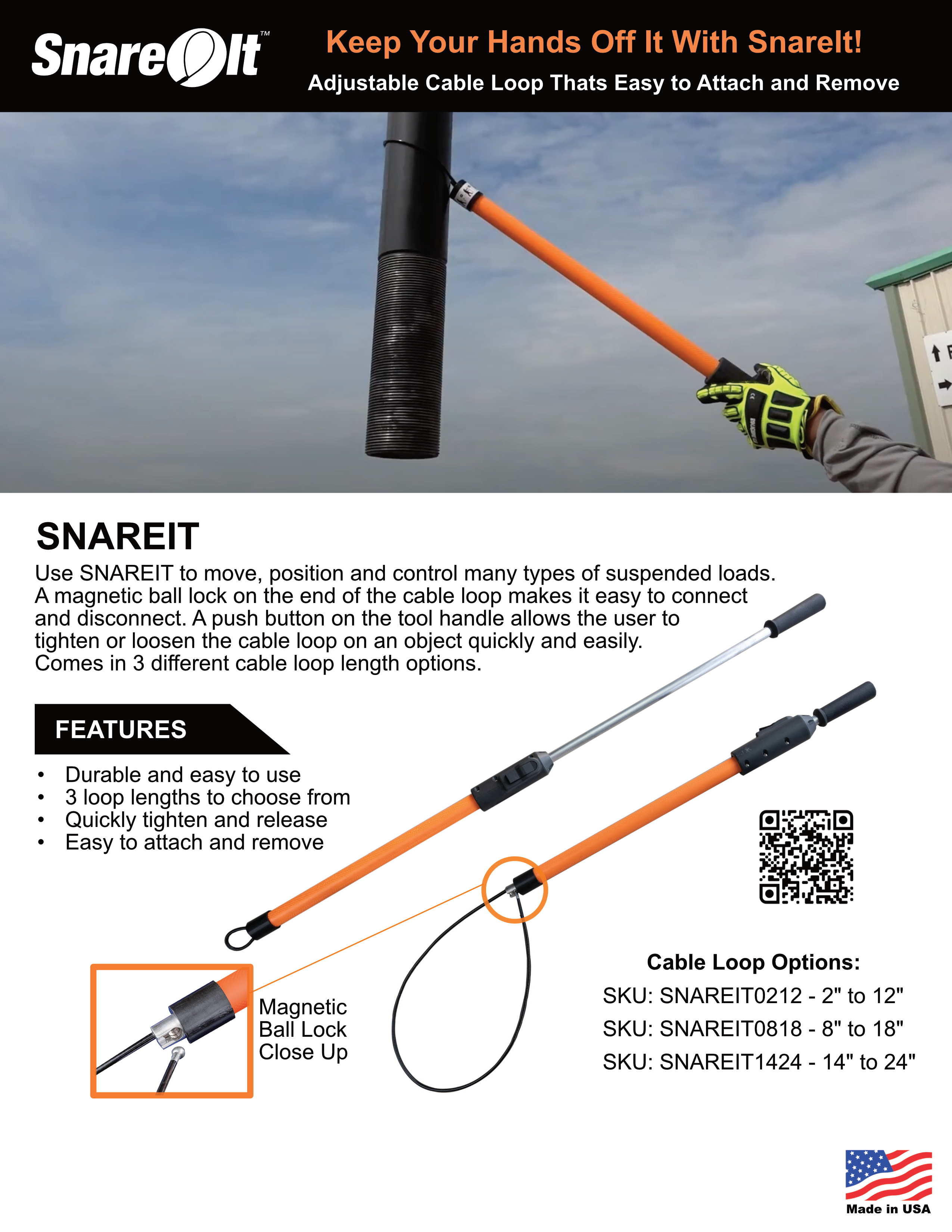 Snare-It - Adjustable Cable Loop Hand Safety Tool