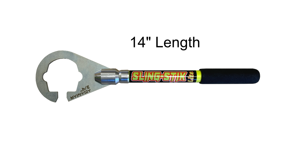 sling-stik lite is a lightweight no touch suspended load control tool that grabs onto chain, wire rope, synthetic slings, webbing, rope, cable, rebar, and provides safe hands free positioning of suspended loads