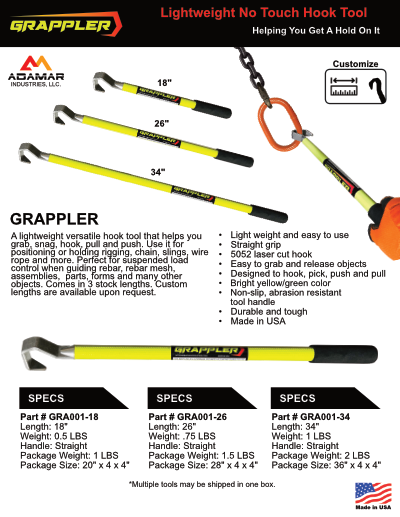 Grappler 18 - Hook Tool. Lightweight Hand Safety Tool Used To Hook